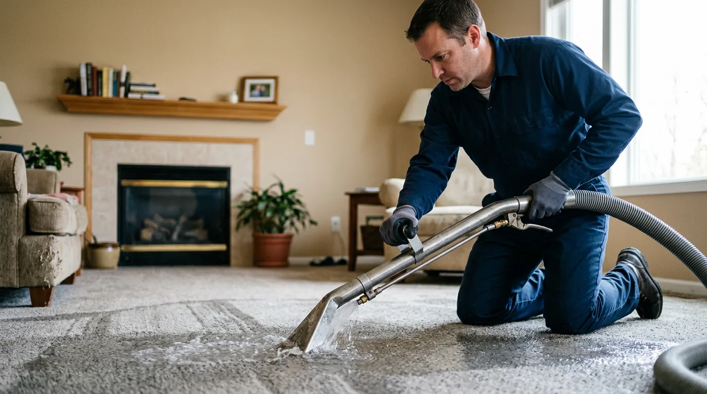 Water damage restoration technician working near Ludlow, IL